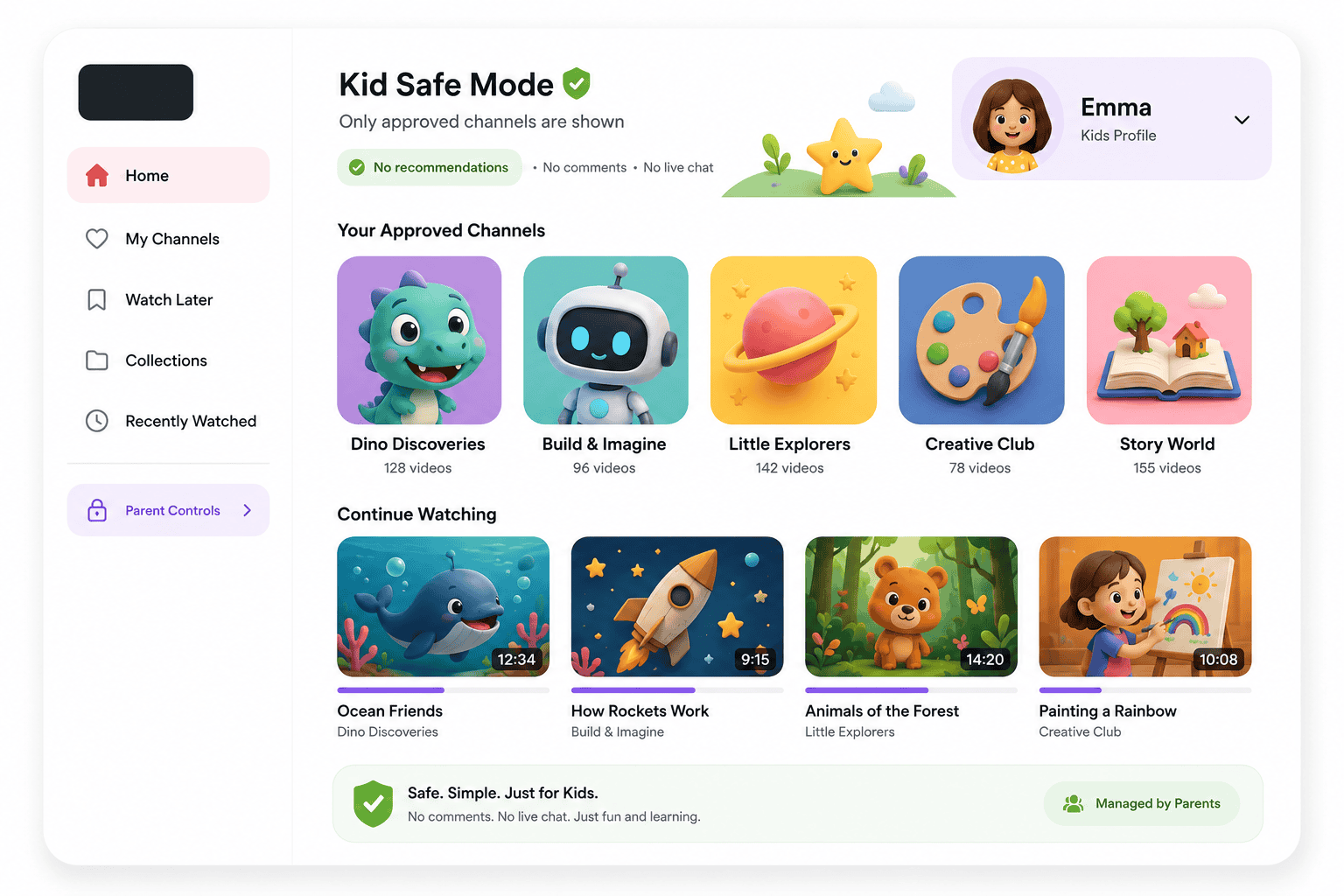 Playtoob kid safe mode interface
